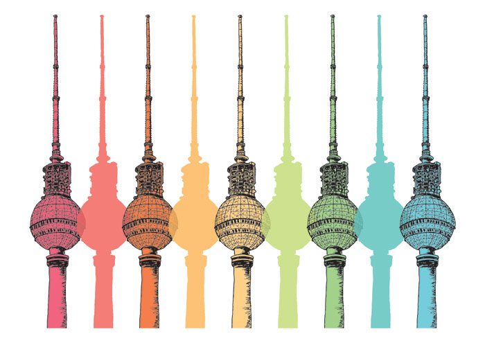 Colorful Berlin Rainbow TV Towers digital illustration